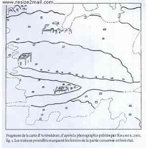 Click para ampliar. Pulsa en el nombre para ver la ficha. Papiro Artemidoro 10 - Esquema mapa según P. Moret 2003